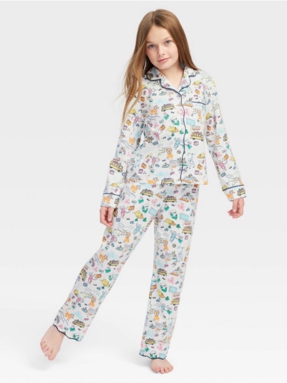 Roller Rabbit x Target Girls Roadtrip Pajama Set M 8 Blue Yellow Pink NWOT